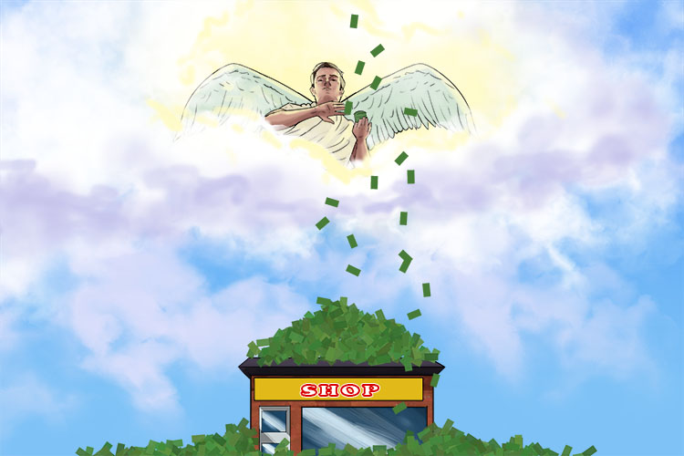 Angel investors (angel investors) in the clouds give money to small companies in return for a share of the business